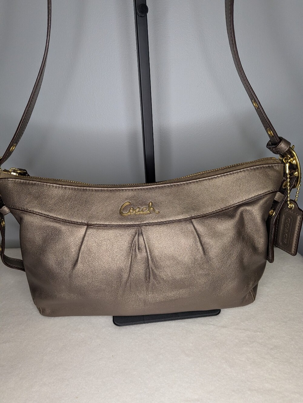 Authentic Coach Ashley Metallic Gold East/West Convertible Shoulder Bag